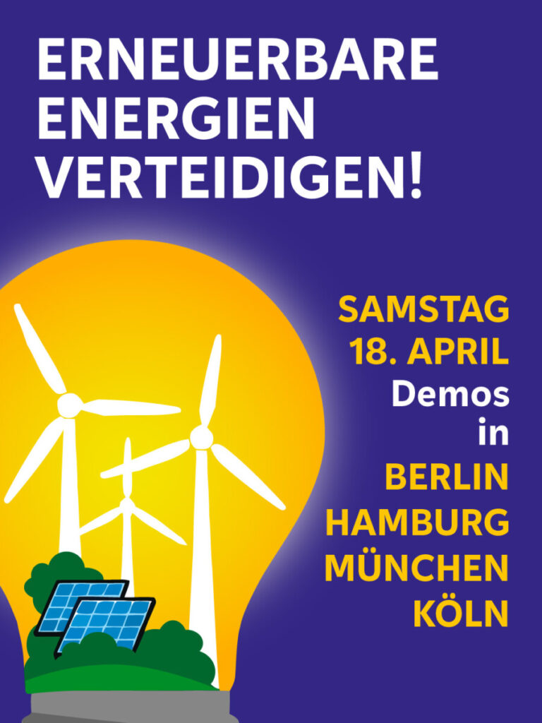 Demo „Erneuerbare Energien verteidigen!“ am Samstag, 18.04.2026 in München
